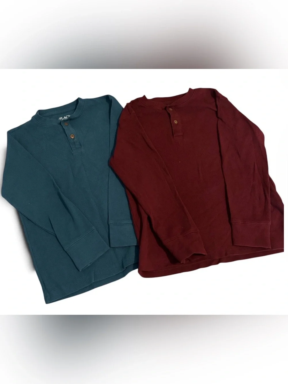 The Childrens Place Boys Long Sleeve Henley Sweaters - Teal & Burgundy
